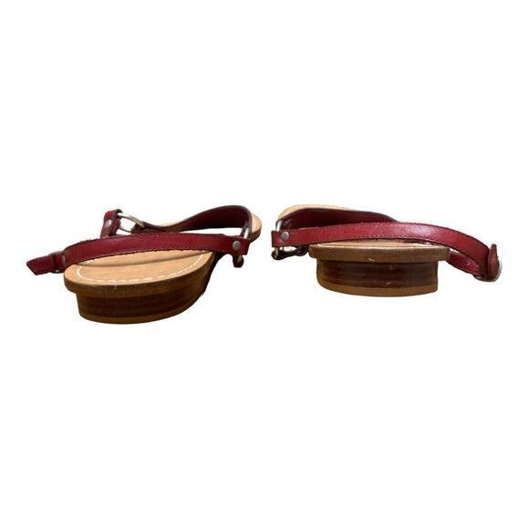 New Gap Red Leather T-Strap Sandals Size 10 Y2K Classic Bohemian Minimalist - Picture 2 of 7